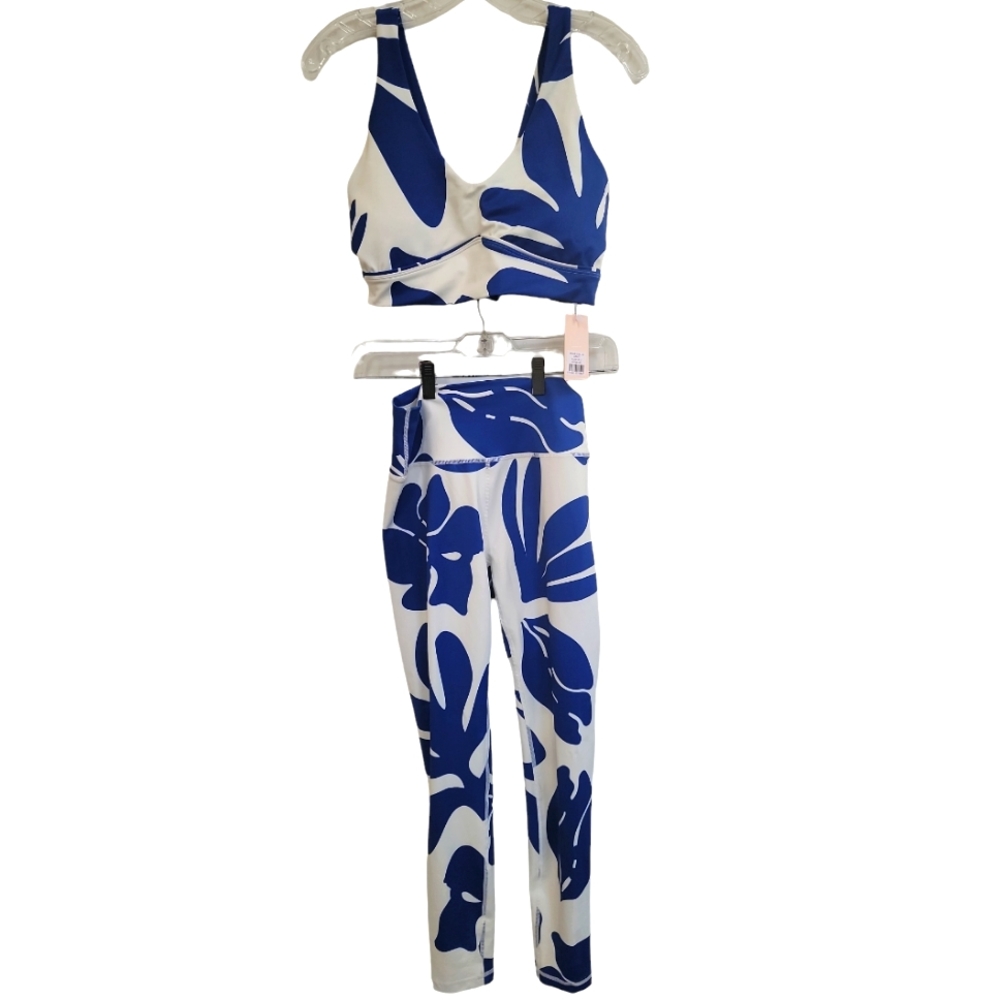 WILO Australia Cobalt Aloha Leggings Bra Top Workout Yoga Running Set L RARE